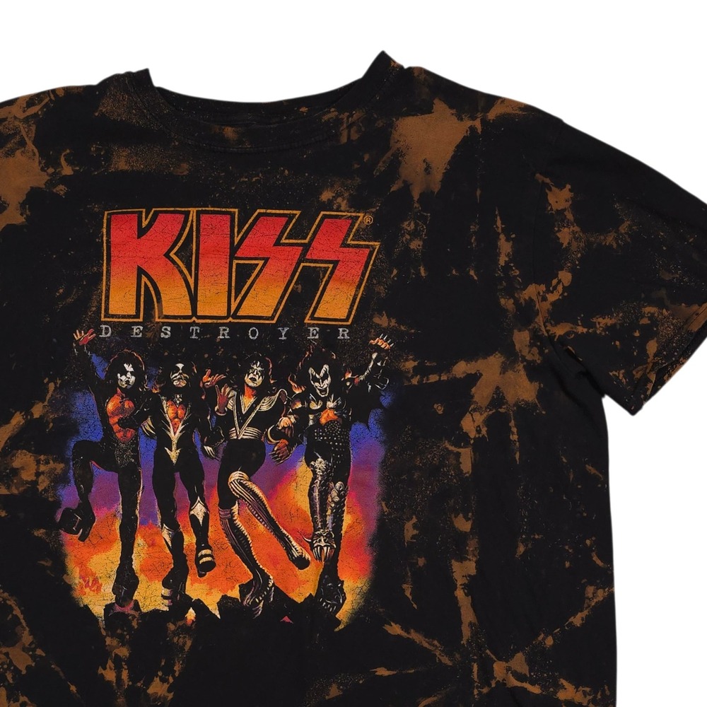 KISS Destroyer Band Graphic Tee XL Black Acid Wash Bleach Dye Rock Shirt 2021